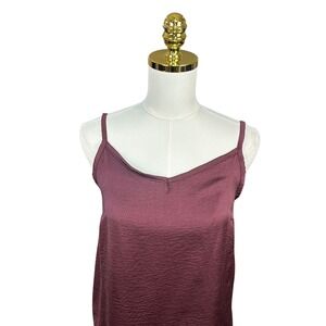 Adored by Adore Me Womens Burgundy Hammered Satin V-Neck Camisole Top Size M